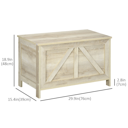 HOMCOM Farmhouse Storage Chest, Storage Bench, Lift Top Box with Safety Hinge to Open Up 100° for Entryway, Living Room, Natural
