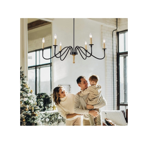 A|M Lighting Wood Farmhouse Candle Chandelier 6-Light Rustic Light Fixture