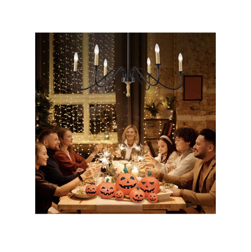 A|M Lighting Wood Farmhouse Candle Chandelier 6-Light Rustic Light Fixture