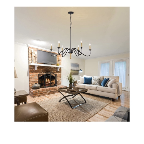 A|M Lighting Wood Farmhouse Candle Chandelier 6-Light Rustic Light Fixture