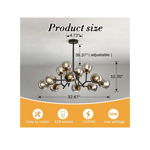 A|M Lighting 12-Light Glass Globe Sputnik Chandelier Mid-Century Modern