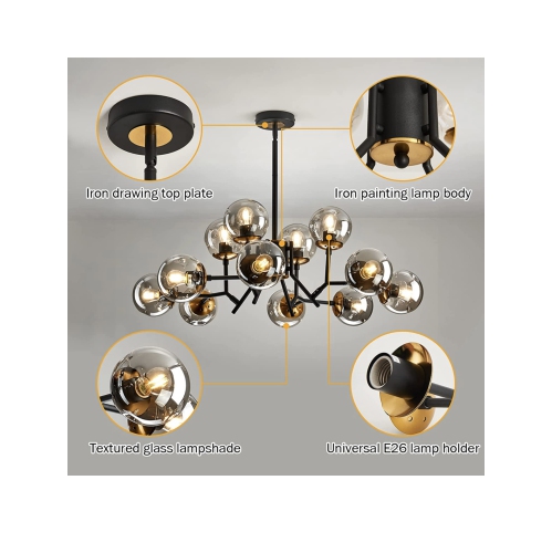 A|M Lighting 12-Light Glass Globe Sputnik Chandelier Mid-Century Modern