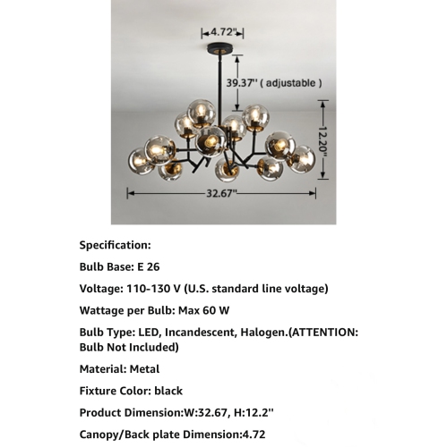A|M Lighting 12-Light Glass Globe Sputnik Chandelier Mid-Century Modern