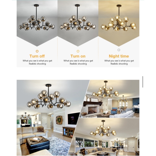 A|M Lighting 12-Light Glass Globe Sputnik Chandelier Mid-Century Modern