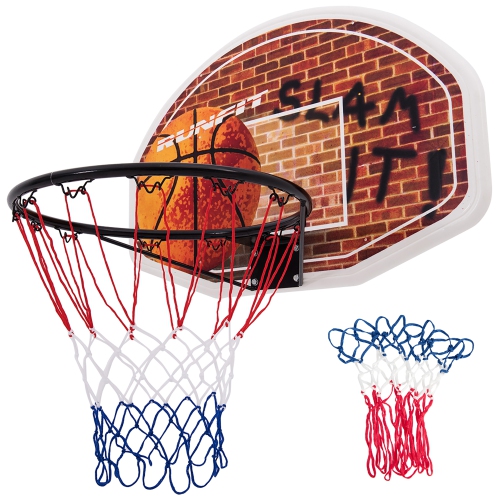 GYMAX  Wall Mounted Fan Backboard With Basketball Hoop And Rim Outdoor Indoor Sports