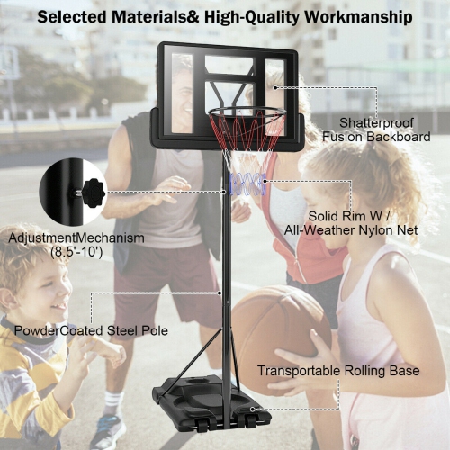Gymax Height Adjustable Portable Basketball Hoop System Shatterproof Backboard Wheels