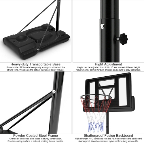 Gymax Height Adjustable Portable Basketball Hoop System Shatterproof Backboard Wheels