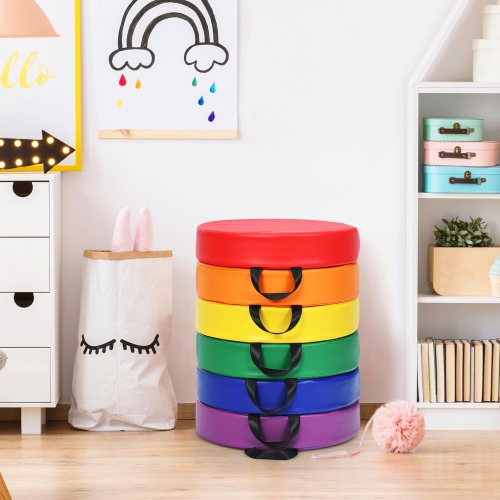 Gymax 6PCS Round Kids Floor Cushion Toddler Foam Seat Cushion Waterproof Colorful