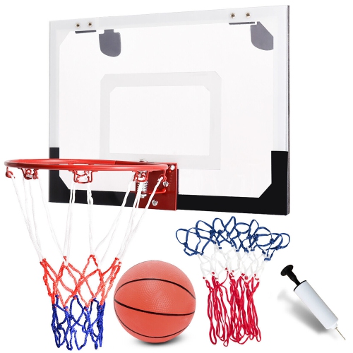 GYMAX  Over-The-Door Mini Basketball Hoop Includes Basketball & Hand Pump Indoor Sports