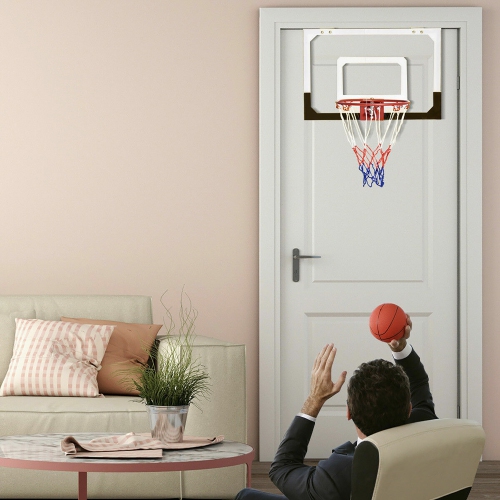 Gymax Over-The-Door Mini Basketball Hoop Includes Basketball & Hand Pump Indoor Sports