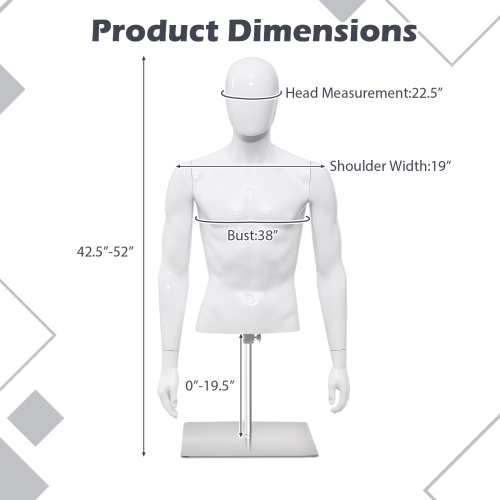 Gymax Half Body Mannequin Form Male Head Turn Display White