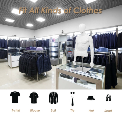 Gymax Half Body Mannequin Form Male Head Turn Display White