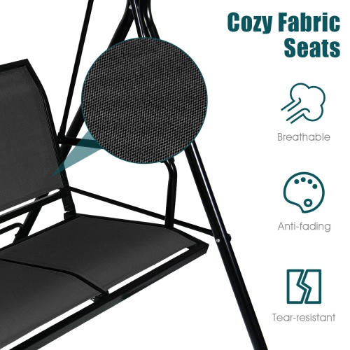 Gymax Black Outdoor Swing Canopy Patio Swing Chair 3 Person Canopy Hammock