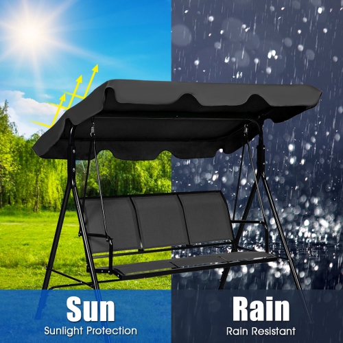 Gymax Black Outdoor Swing Canopy Patio Swing Chair 3 Person Canopy Hammock
