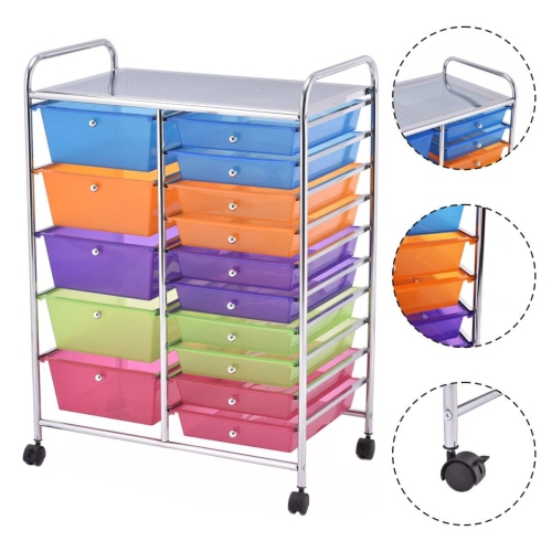 Gymax Rolling Storage Cart 15 Drawers Organize Shelf Office School