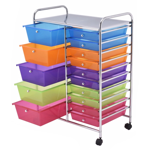 Gymax Rolling Storage Cart 15 Drawers Organize Shelf Office School
