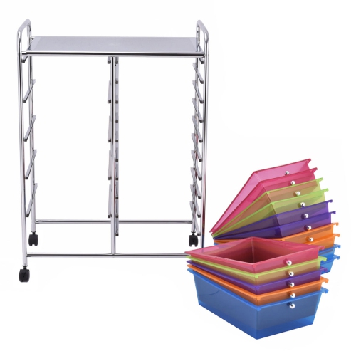 Gymax Rolling Storage Cart 15 Drawers Organize Shelf Office School
