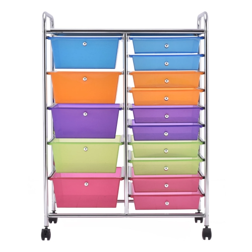 Gymax Rolling Storage Cart 15 Drawers Organize Shelf Office School