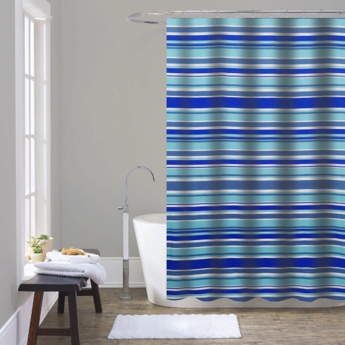 ITY International - Polyester Shower Curtain, 71" x 71", Blue Stripes