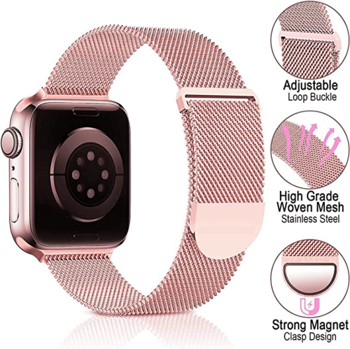 Apple Watch Series 10 / 9 / 8 / 7 / 6 / 5 / 4 / 3 / 2 / 1 / SE Adjustable Magnetic Band, Stainless Steel Mesh Replacement Strap Wristband for Men &