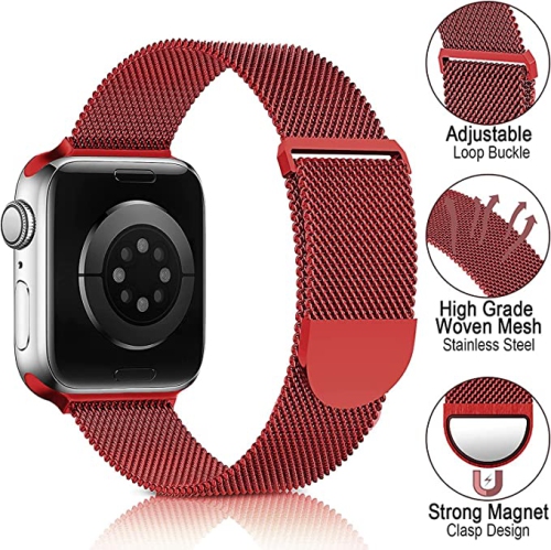 Navor Magnetic Stainless Steel Mesh Band Compatible with Apple Watch Ultra/Series 10/9/8/7/6/5/4/3/2/1/SE, Adjustable Replacement Strap for Men Women