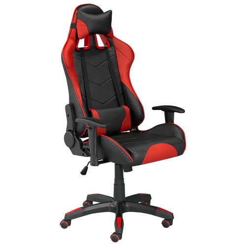 Brassex Sorrento High-Back Fabric Gaming Chair with Tilt & Recline - Red