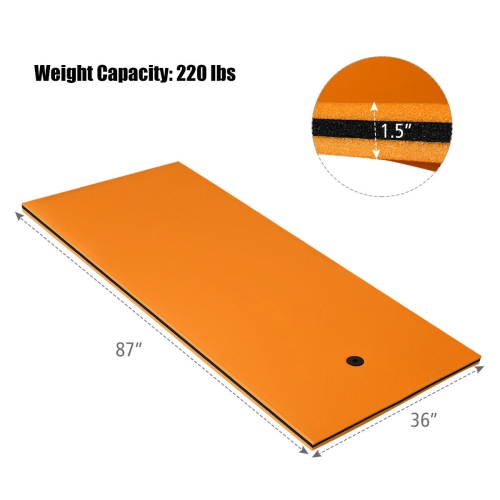 Gymax 87'' x 36'' 3-layer Floating Pad Mat Water Sports Recreation Relaxing Orange