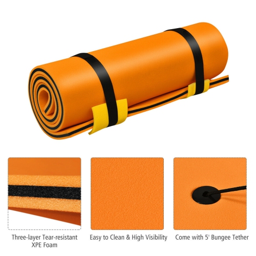 Gymax 87'' x 36'' 3-layer Floating Pad Mat Water Sports Recreation Relaxing Orange