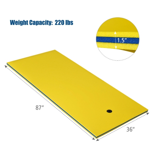 Gymax 87'' x 36'' 3-layer Floating Pad Mat Water Sports Recreation Relaxing Yellow