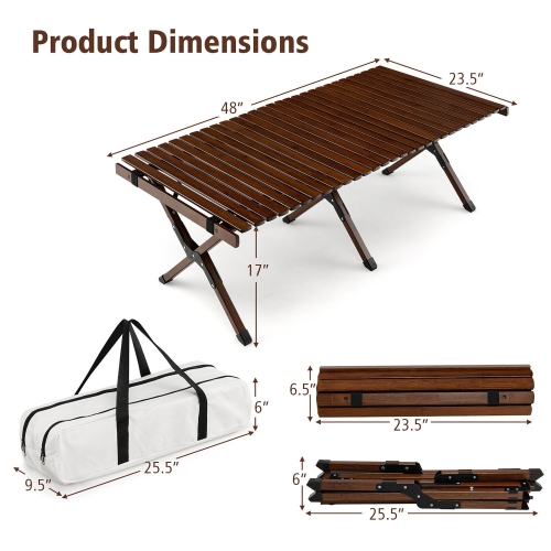 Gymax Portable Folding Bamboo Camping Table w/ Carry Bag Outdoor & Indoor