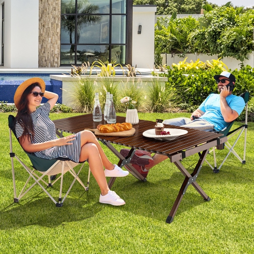 Gymax Portable Folding Bamboo Camping Table w/ Carry Bag Outdoor & Indoor