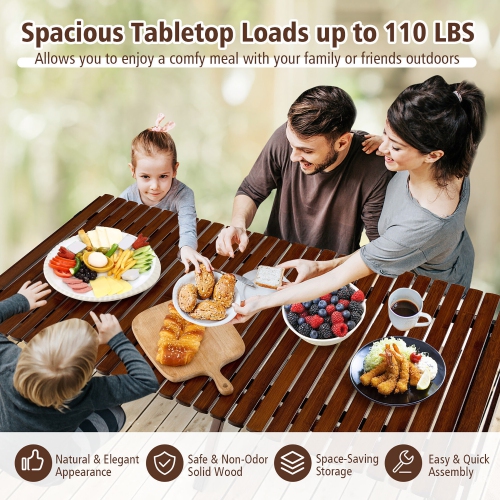 Gymax Portable Folding Bamboo Camping Table w/ Carry Bag Outdoor & Indoor