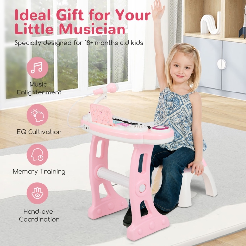Gymax Electronic Kids Piano Toy 37 Keys Piano Keyboard w/ Detachable Legs Stool