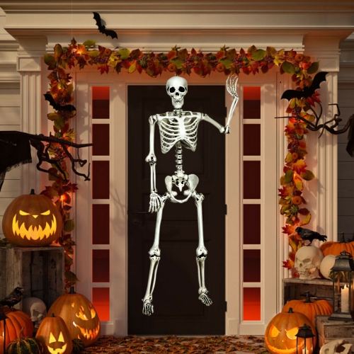 Gymax Full Body Halloween Skeleton 5.4ft Life Size w/ Hanging Rope Movable Joints