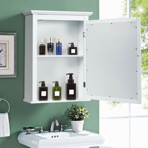 GYMAX  Bathroom Mirror Cabinet Wall Mounted Adjustable Shelf Medicine Storage In White