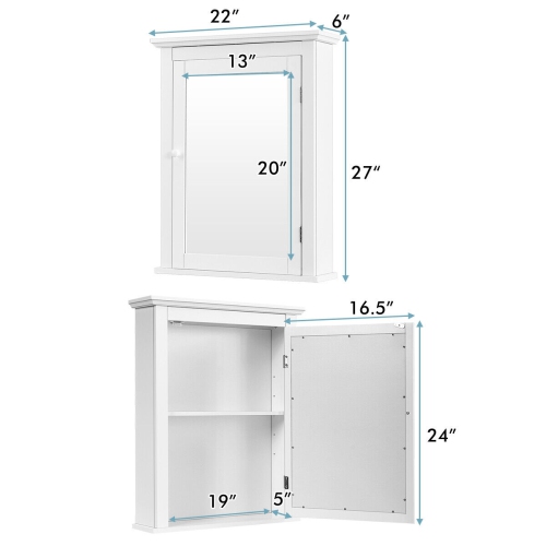 Gymax Bathroom Mirror Cabinet Wall Mounted Adjustable Shelf Medicine Storage White