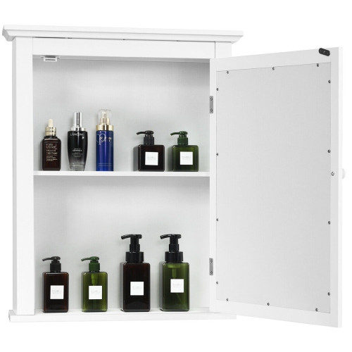 Gymax Bathroom Mirror Cabinet Wall Mounted Adjustable Shelf Medicine Storage White
