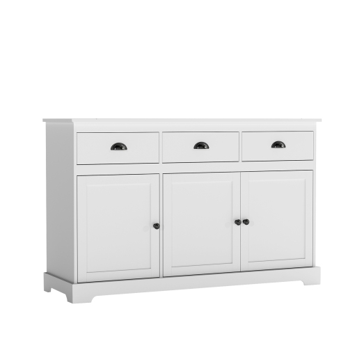 Gymax Modern Buffet Sideboard 53.5'' Storage Cabinet w/ 3 Drawers 3 Doors White