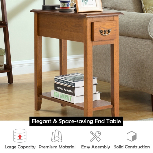 Gymax Set of 2 End Table Bedside Sofa End Table Narrow Nightstand