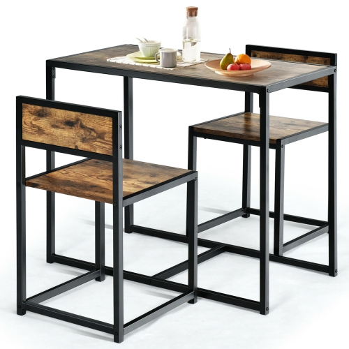 GYMAX  3PCs Dining Set Compact Table And 2 Chair Home Kitchen Breakfast Antique