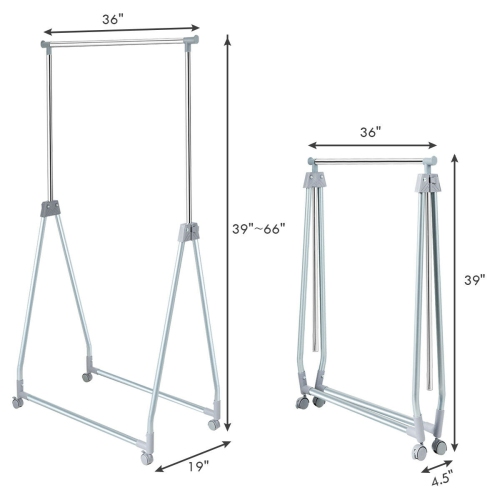 Gymax Extendable Clothing Garment Rack Heavy Duty Foldable Clothes Rack W/Hanging Rod