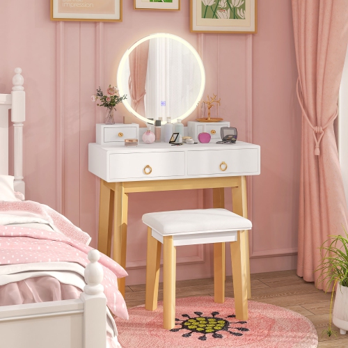 Gymax Makeup Dressing Vanity Table Set w/ Touch Screen Dimming Mirror