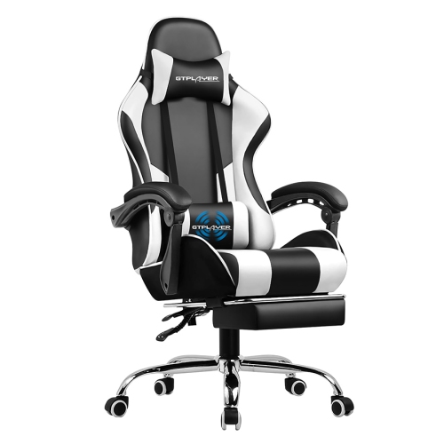 GTRACING  Gaming Chair With Footrest And Ergonomic Lumbar Massage Pillow Pu Leather Office Chair In White