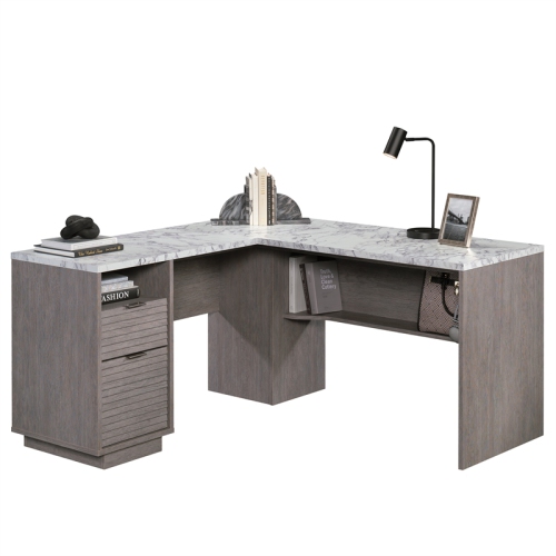 Sauder East Rock Engineered Wood L-Shaped Desk in Ashen Oak Finish