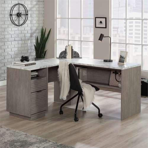 Sauder East Rock Engineered Wood L-Shaped Desk in Ashen Oak Finish