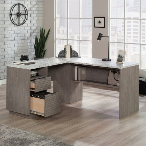 Sauder East Rock Engineered Wood L-Shaped Desk in Ashen Oak Finish
