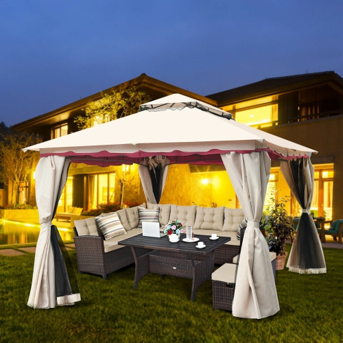 Gymax 13'x10'Outdoor Canopy Gazebo Art Steel Frame Party Patio Canopy Gazebo W/Netting