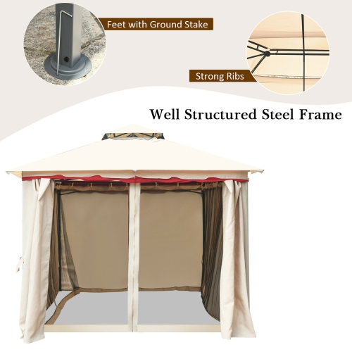 Gymax 13'x10'Outdoor Canopy Gazebo Art Steel Frame Party Patio Canopy Gazebo W/Netting