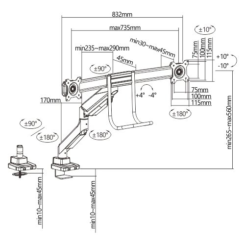 Amer Mounts - Heavy-Duty Dual-Monitor Gas Spring Monitor Arm With Handle Supports Most 17"-32" Displays - HYDRA2HANDLEBAR