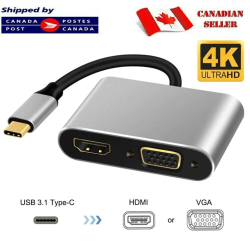 Adaptateur USB type C vers HDMI 4K compatible type C vers VGA concentrateur type C pour portable MacBook Pro Air Dell moniteur de conversion